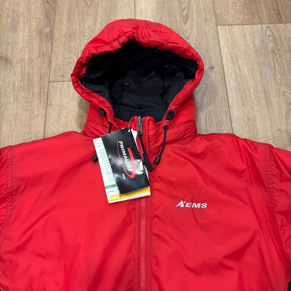 NWT 🌟EMS🌟 VINTAGE MENS HOODED CLIMBING PRIMALOFT JACKET RED/BLACK SZ S - Picture 2 of 13